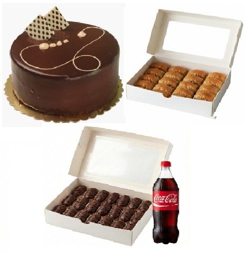 4-6 Kişilik Çikolatalı Yaş Pasta + Cevizli Baklava + Ekler Menü pasta