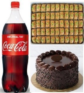 Evde Kutlama Seti Çikolatalı Pasta Baklava ve Soğuk Cola pasta
